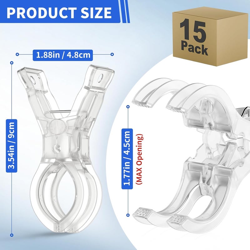 Muitcdo 15 Pack Balloon Arch Clips, Large Clear Spring Clamps for Backdrop, 3.5'' Plastic Clips Supplies for Birthday Decoration Accessories Beach Towels Crafts Swimming Pool Photography Studios - Image 2